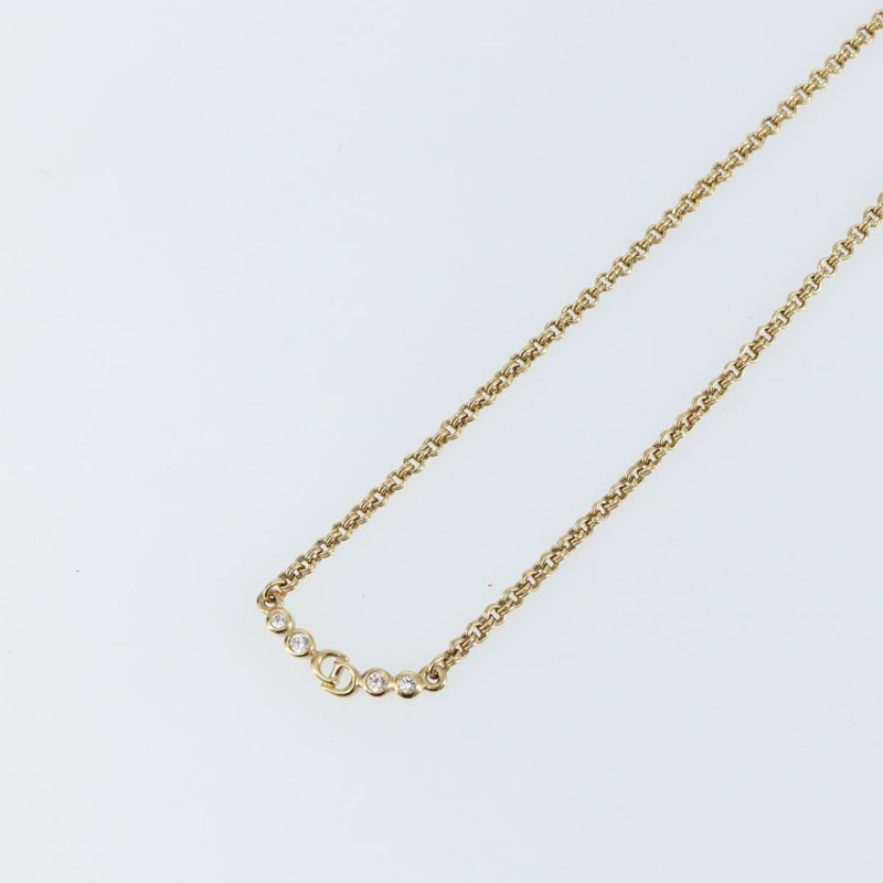 【日本直送】Christian Dior 鑲鑽 CD 標誌項鍊 金屬金 Auth 146055-3