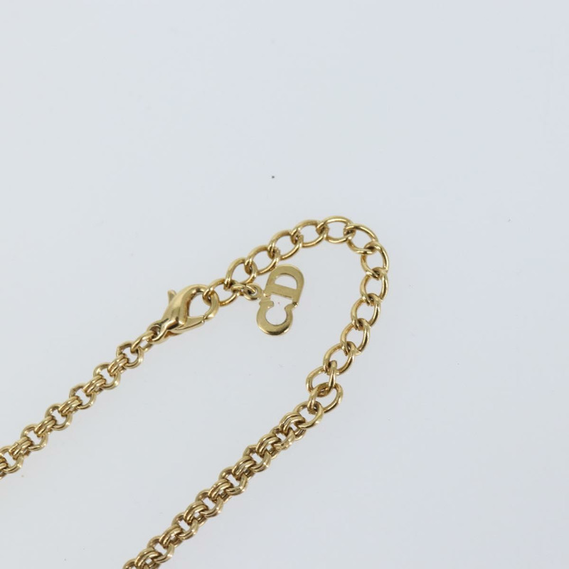 【日本直送】Christian Dior 鑲鑽 CD 標誌項鍊 金屬金 Auth 146055-6