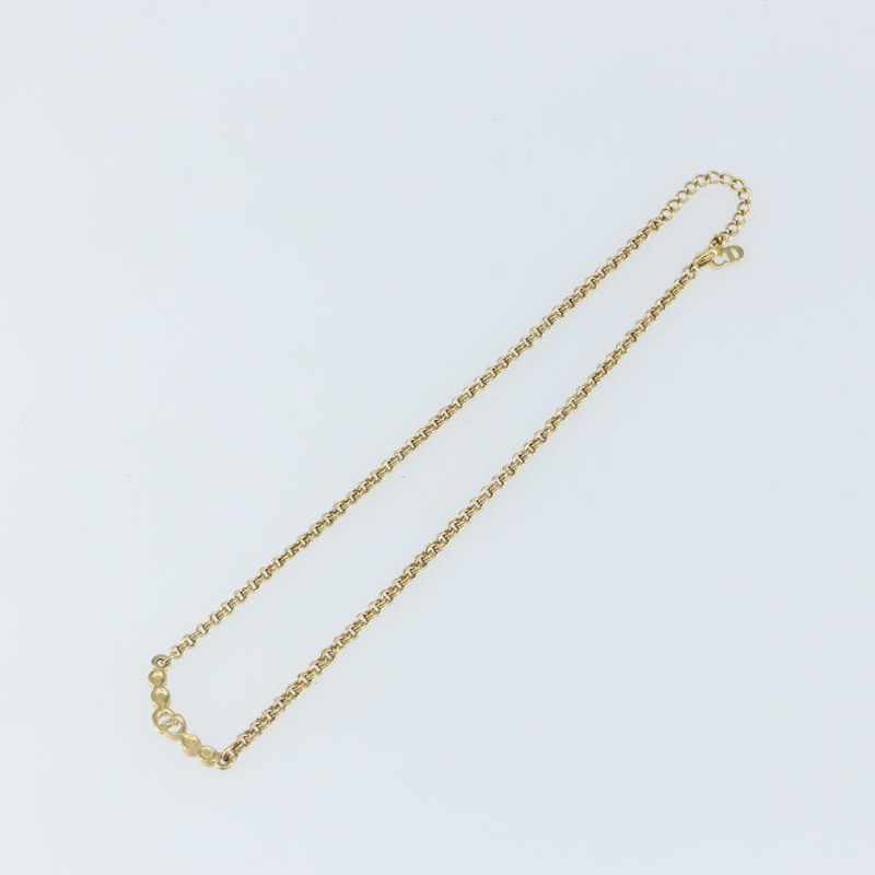 【日本直送】Christian Dior 鑲鑽 CD 標誌項鍊 金屬金 Auth 146055-7