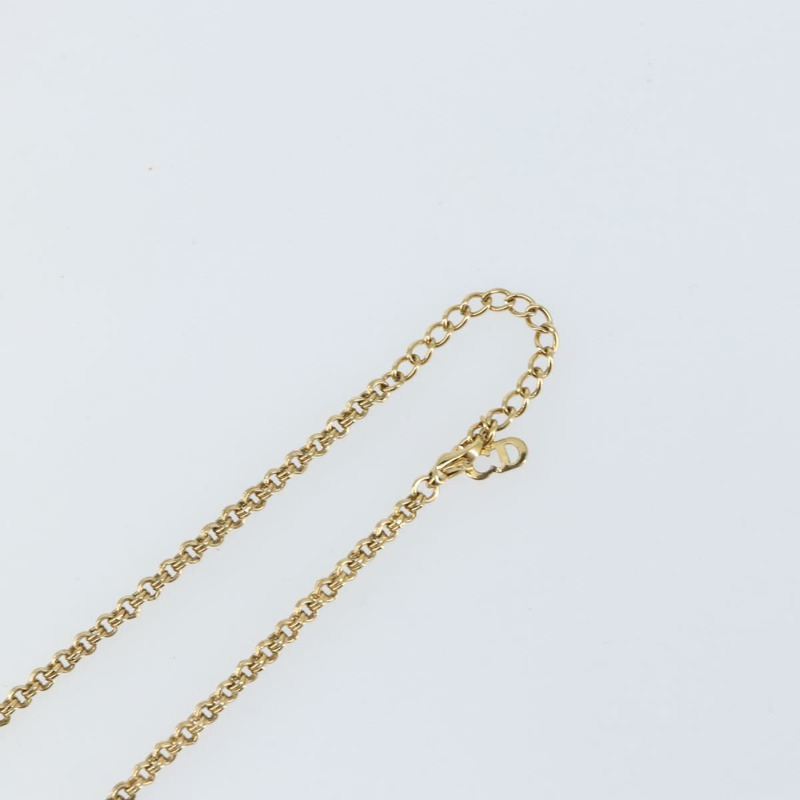 【日本直送】Christian Dior 鑲鑽 CD 標誌項鍊 金屬金 Auth 146055-11