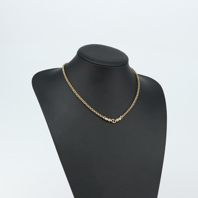 【日本直送】Christian Dior 鑲鑽 CD 標誌項鍊 金屬金 Auth 146055-13