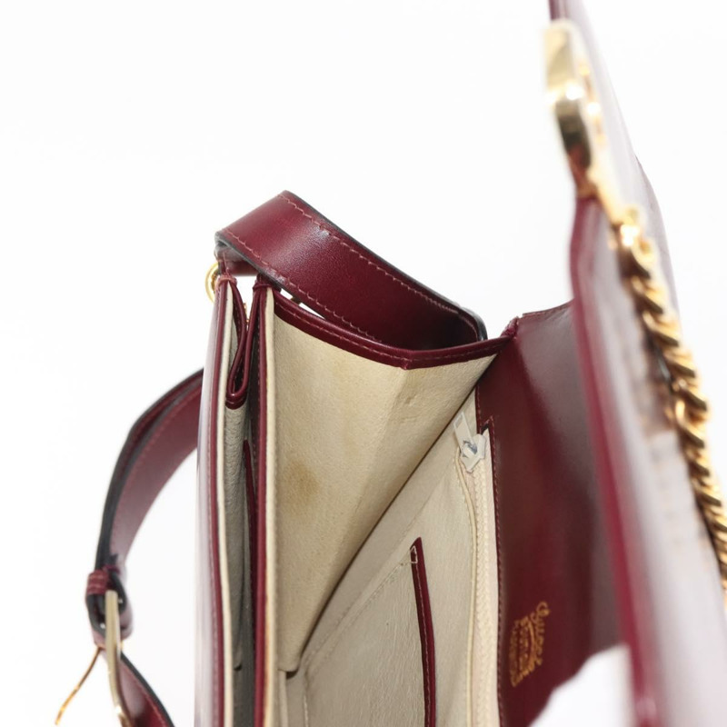 【日本直送】GUCCI 鏈條單肩包 皮革 波爾多金 Auth fm4893-22