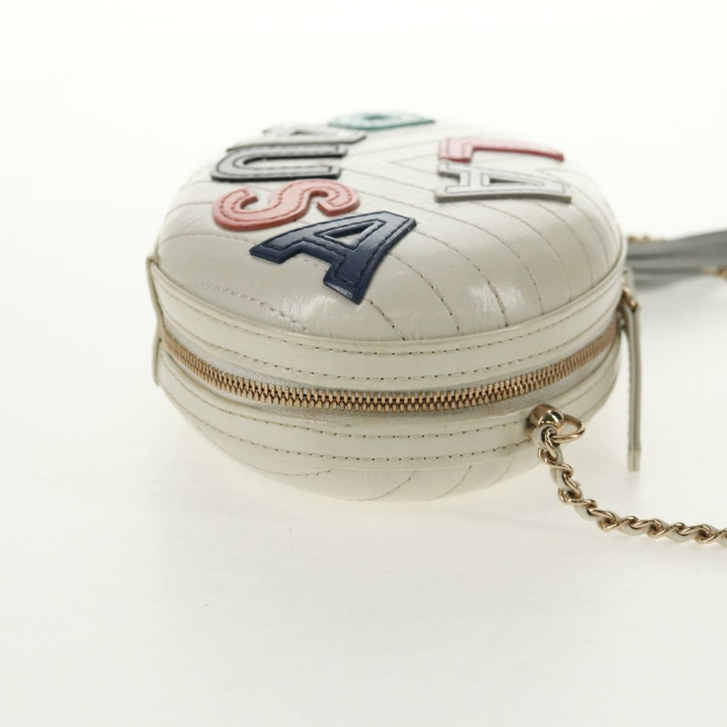 【日本直送】香奈兒 V 字縫線鏈單肩包 白色皮革 金色 CC 標誌 Auth 146360A-3