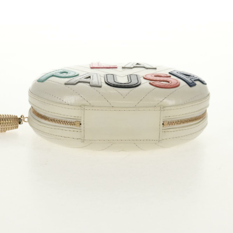 【日本直送】香奈兒 V 字縫線鏈單肩包 白色皮革 金色 CC 標誌 Auth 146360A-4