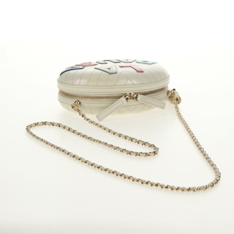 【日本直送】香奈兒 V 字縫線鏈單肩包 白色皮革 金色 CC 標誌 Auth 146360A-6