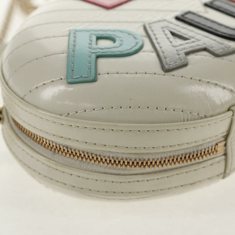 【日本直送】香奈兒 V 字縫線鏈單肩包 白色皮革 金色 CC 標誌 Auth 146360A-14