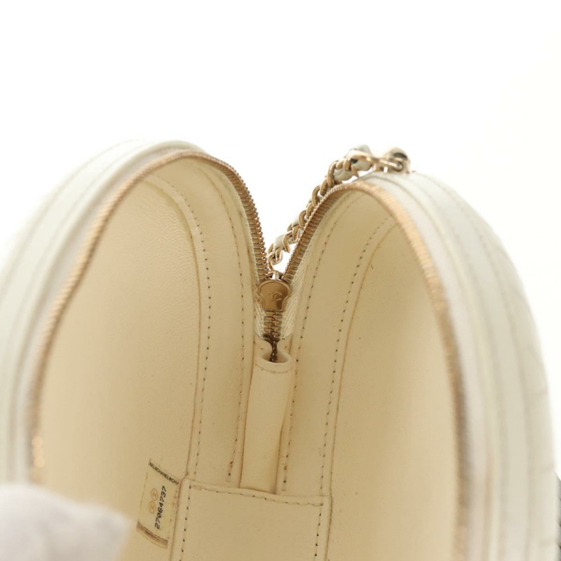 【日本直送】香奈兒 V 字縫線鏈單肩包 白色皮革 金色 CC 標誌 Auth 146360A-22