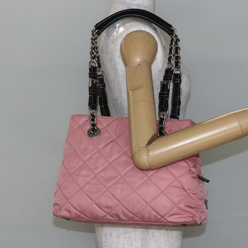 【日本直送】PRADA 絎縫鏈條手提包 尼龍 粉紅色 銀色 正品 146334-25