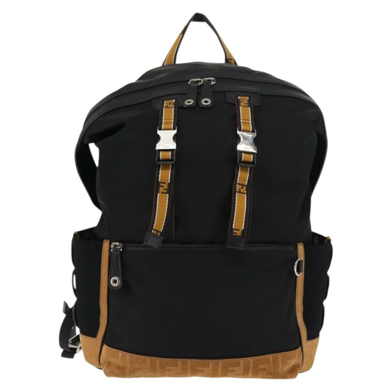 【日本直送】FENDI Zucca帆布雙肩包 黑色 銀色 Auth hk3119-12