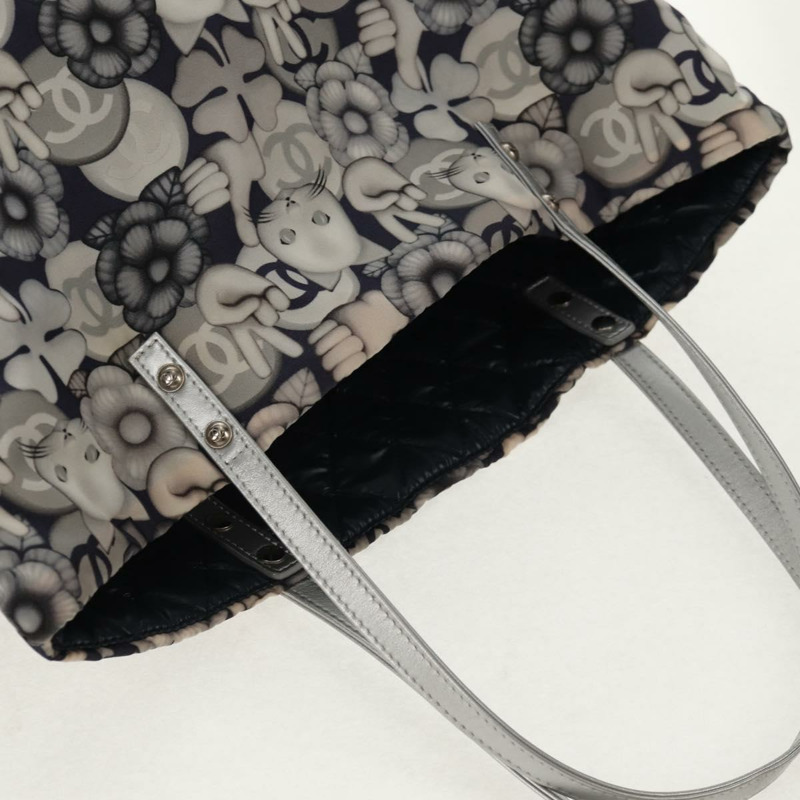 【日本直送】香奈兒 COCO 標誌手提包 尼龍 海軍藍 灰色 CC 正品 145888A-5