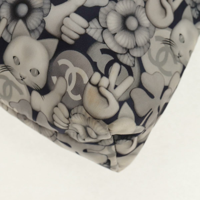 【日本直送】香奈兒 COCO 標誌手提包 尼龍 海軍藍 灰色 CC 正品 145888A-15