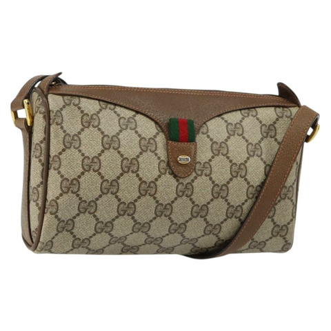 GUCCI GG Supreme Web Sherry Line 手提包 PVC 米色 金色 89 02 018 正品 145882