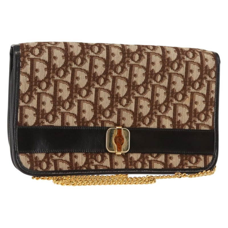 【日本直送】Christian Dior Trotter帆布鏈條單肩包 棕色金色 正品 145878-0