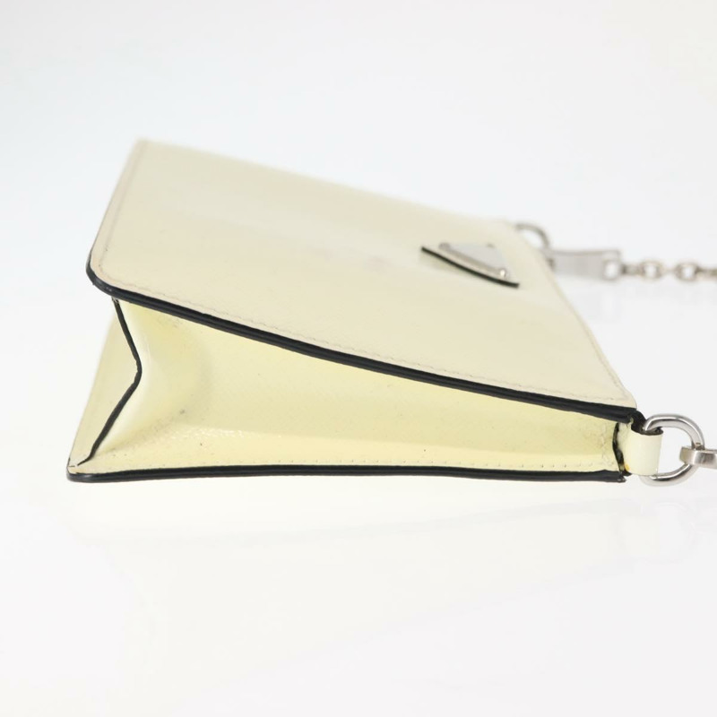 【日本直送】PRADA 鏈條單肩包 Safiano 皮革 白色 銀色 Auth bs29803-2