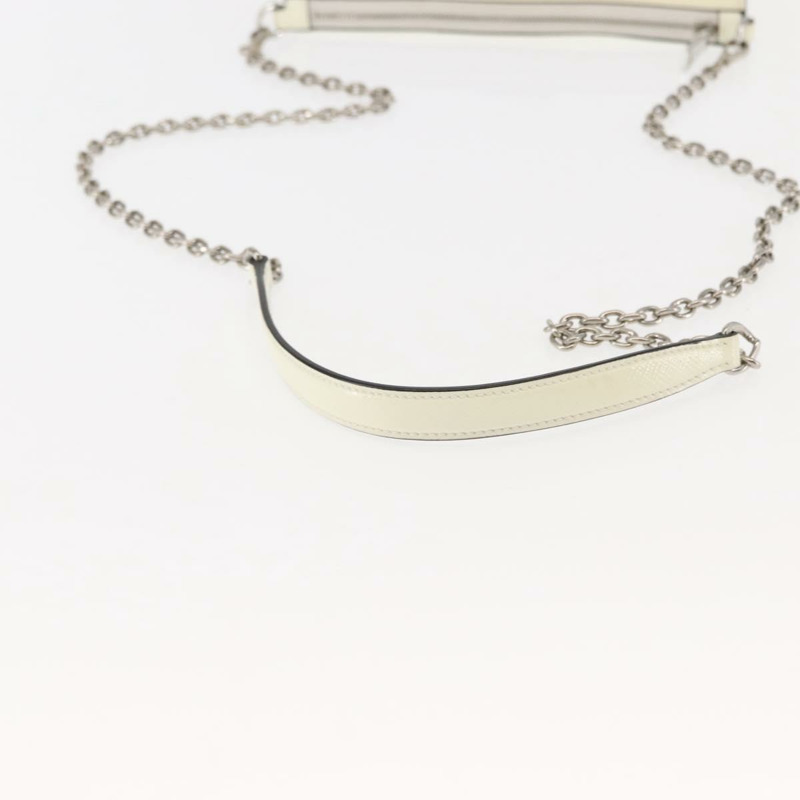 【日本直送】PRADA 鏈條單肩包 Safiano 皮革 白色 銀色 Auth bs29803-6