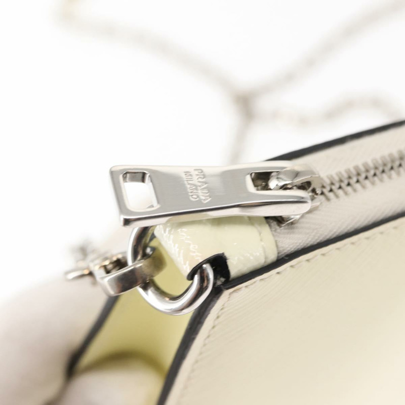 【日本直送】PRADA 鏈條單肩包 Safiano 皮革 白色 銀色 Auth bs29803-9