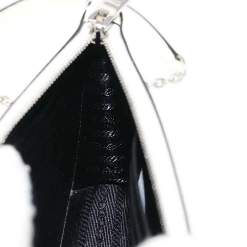 【日本直送】PRADA 鏈條單肩包 Safiano 皮革 白色 銀色 Auth bs29803-18