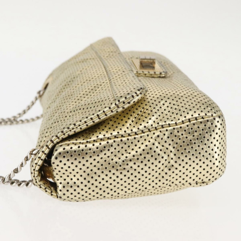 【日本直送】香奈兒鏈條單背包，沖孔皮革，金色雙C標誌，貨號145595-3