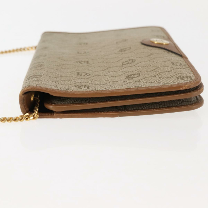 【日本直送】Christian Dior 蜂巢帆布鏈條單肩包 PVC 皮革 米色 正品 sw1596-3