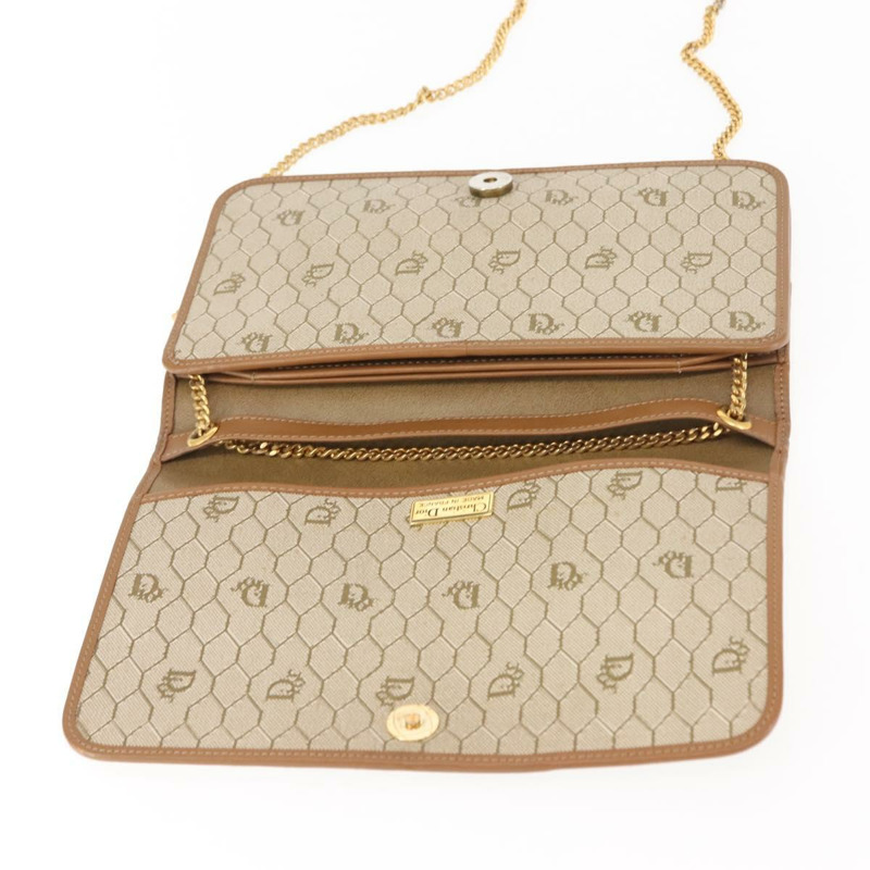 【日本直送】Christian Dior 蜂巢帆布鏈條單肩包 PVC 皮革 米色 正品 sw1596-10