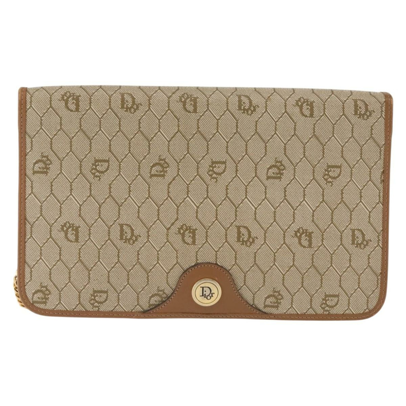 【日本直送】Christian Dior 蜂巢帆布鏈條單肩包 PVC 皮革 米色 正品 sw1596-12