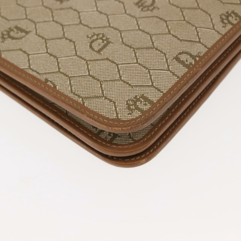 【日本直送】Christian Dior 蜂巢帆布鏈條單肩包 PVC 皮革 米色 正品 sw1596-14