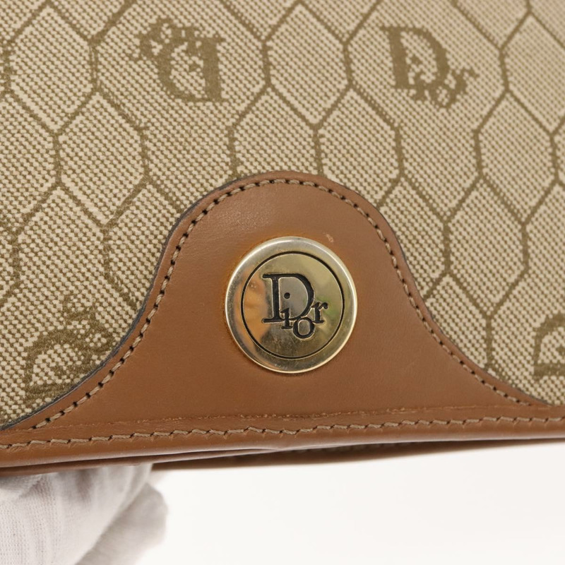 【日本直送】Christian Dior 蜂巢帆布鏈條單肩包 PVC 皮革 米色 正品 sw1596-16