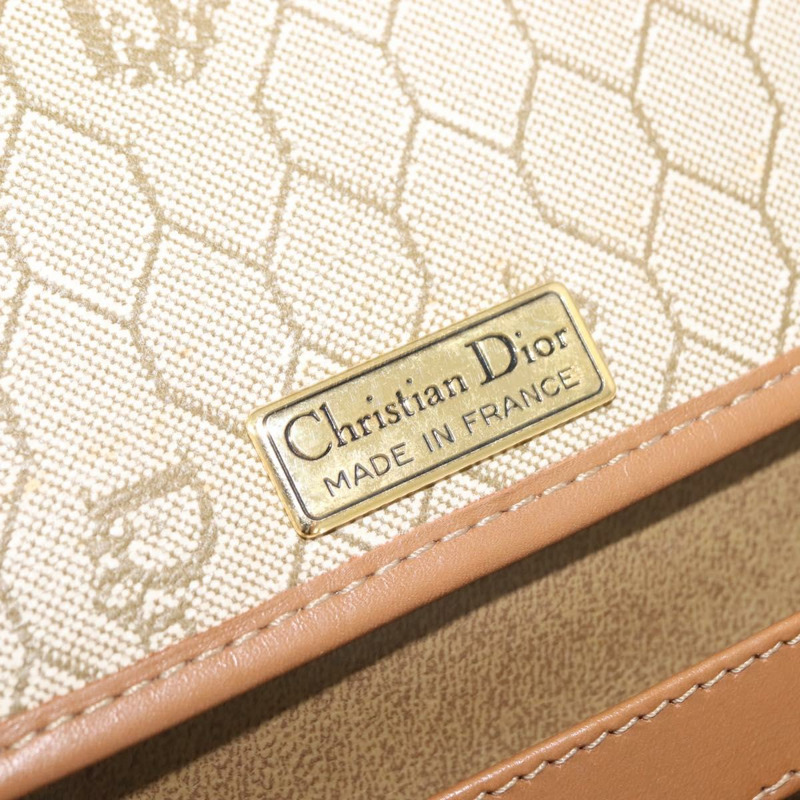 【日本直送】Christian Dior 蜂巢帆布鏈條單肩包 PVC 皮革 米色 正品 sw1596-17