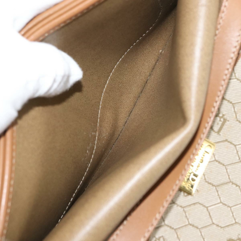 【日本直送】Christian Dior 蜂巢帆布鏈條單肩包 PVC 皮革 米色 正品 sw1596-20