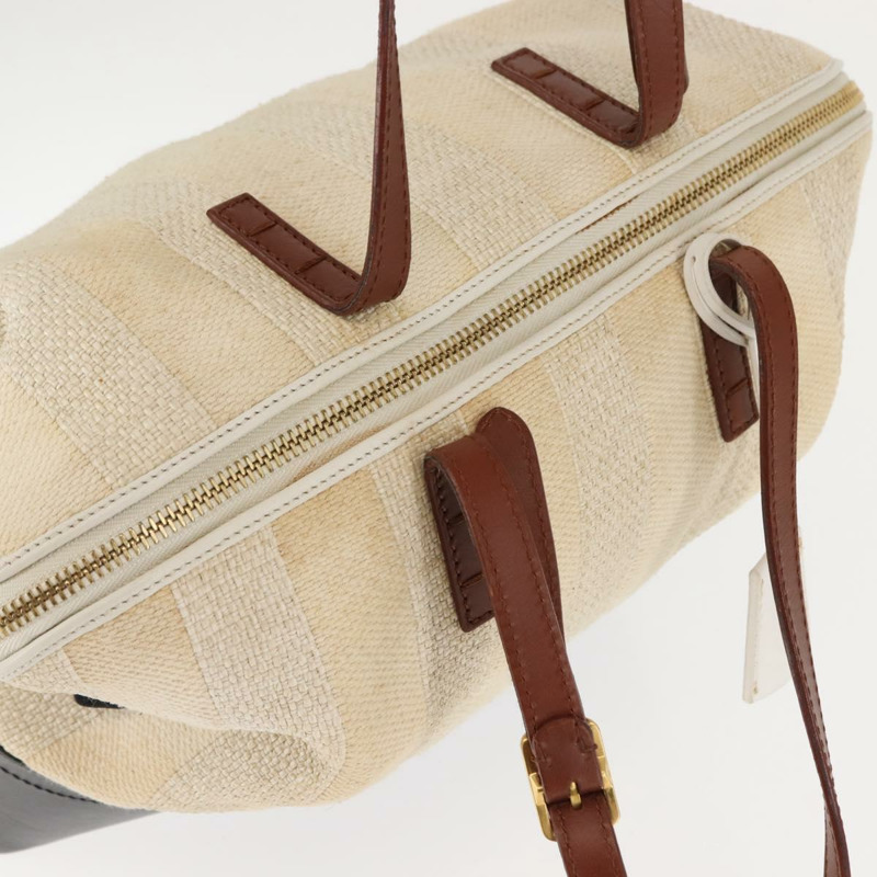 【日本直送】FENDI 胡桃色帆布托特包 帆布皮革 米色 黑色 金色 正品 bs29810-5