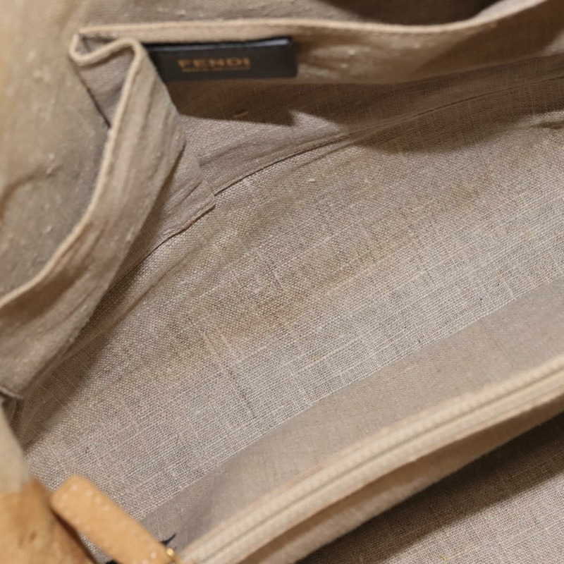 【日本直送】FENDI 胡桃色帆布托特包 帆布皮革 米色 黑色 金色 正品 bs29810-10