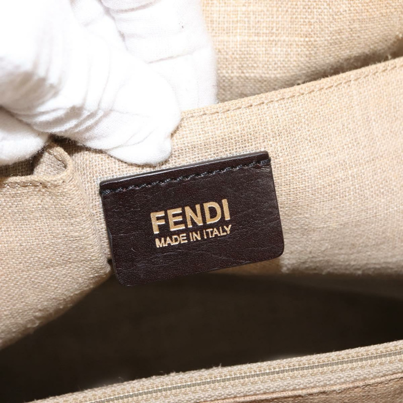 【日本直送】FENDI 胡桃色帆布托特包 帆布皮革 米色 黑色 金色 正品 bs29810-19