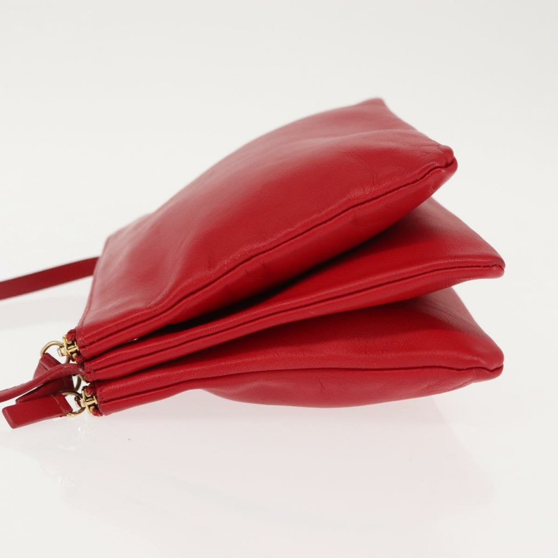 【日本直送】CELINE Trio 大單肩包 皮革 紅色 金色 Auth hk3112-3