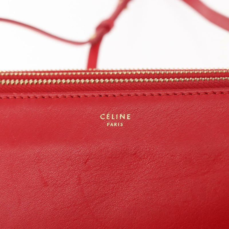 【日本直送】CELINE Trio 大單肩包 皮革 紅色 金色 Auth hk3112-16