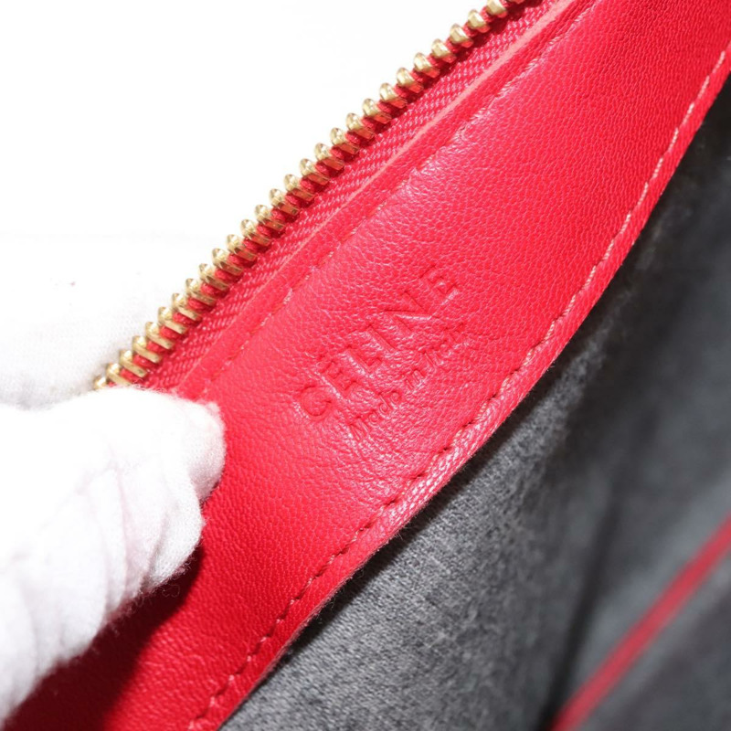 【日本直送】CELINE Trio 大單肩包 皮革 紅色 金色 Auth hk3112-17