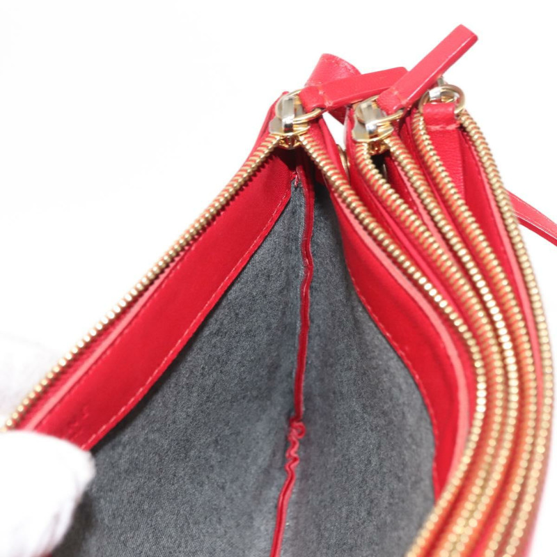 【日本直送】CELINE Trio 大單肩包 皮革 紅色 金色 Auth hk3112-18