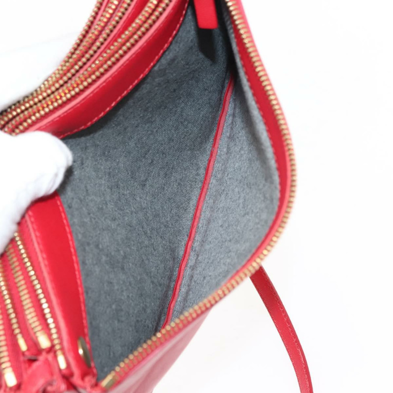 【日本直送】CELINE Trio 大單肩包 皮革 紅色 金色 Auth hk3112-23