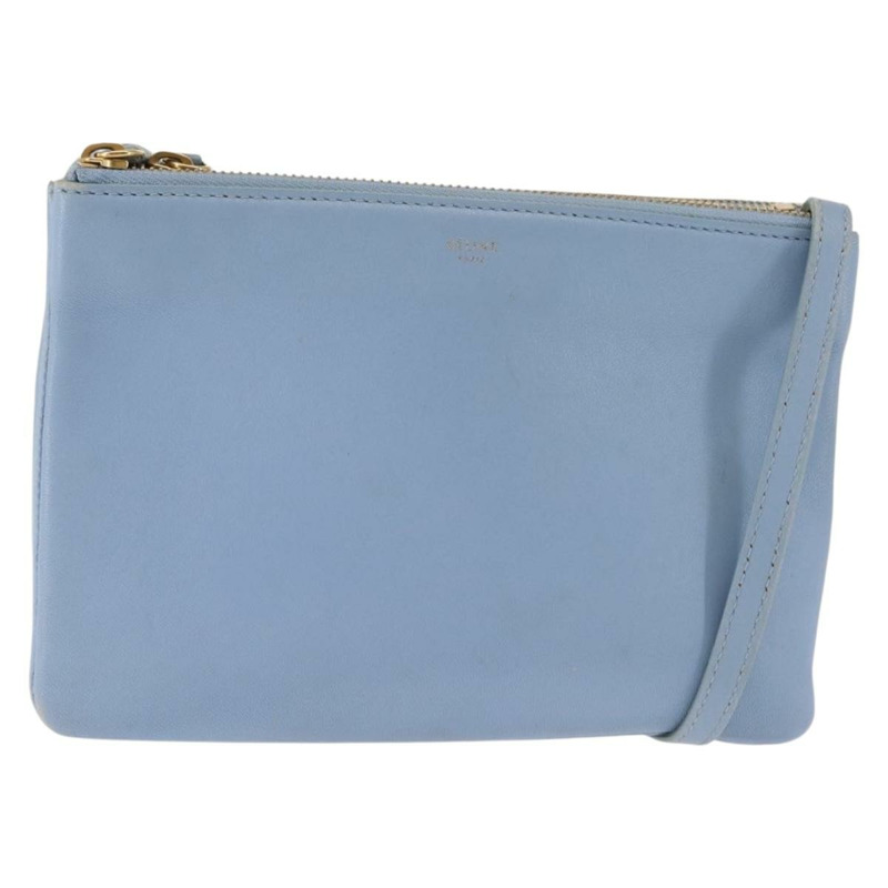 【日本直送】CELINE Trios Mall 肩背包 皮革 藍色 金色 正品 hk3113-0