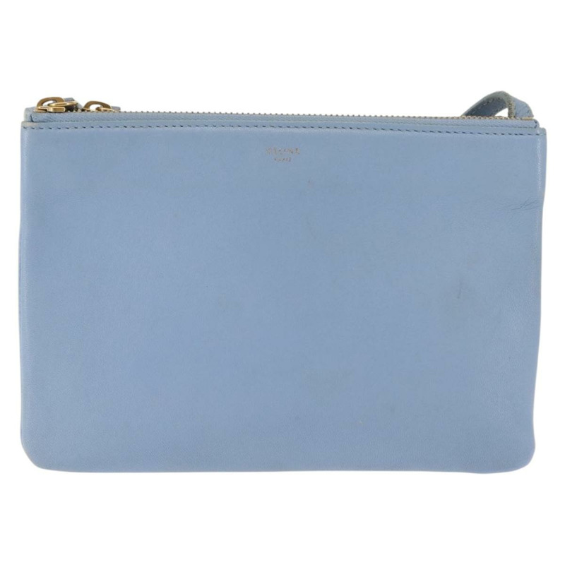 【日本直送】CELINE Trios Mall 肩背包 皮革 藍色 金色 正品 hk3113-12