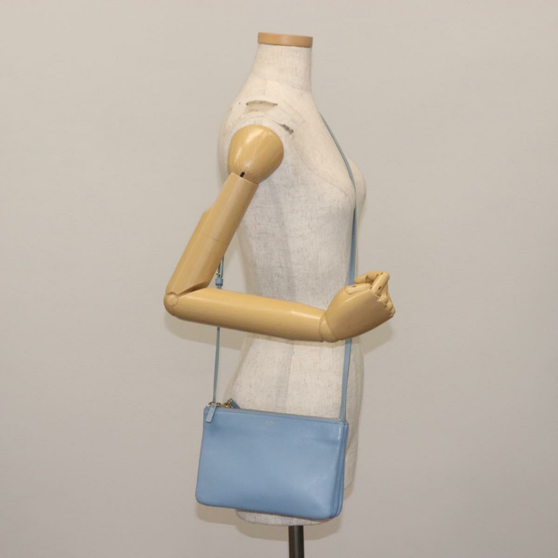 【日本直送】CELINE Trios Mall 肩背包 皮革 藍色 金色 正品 hk3113-26