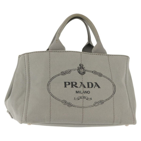 PRADA Canapa MM 手袋 帆布 灰色 銀色 正品 hk3116