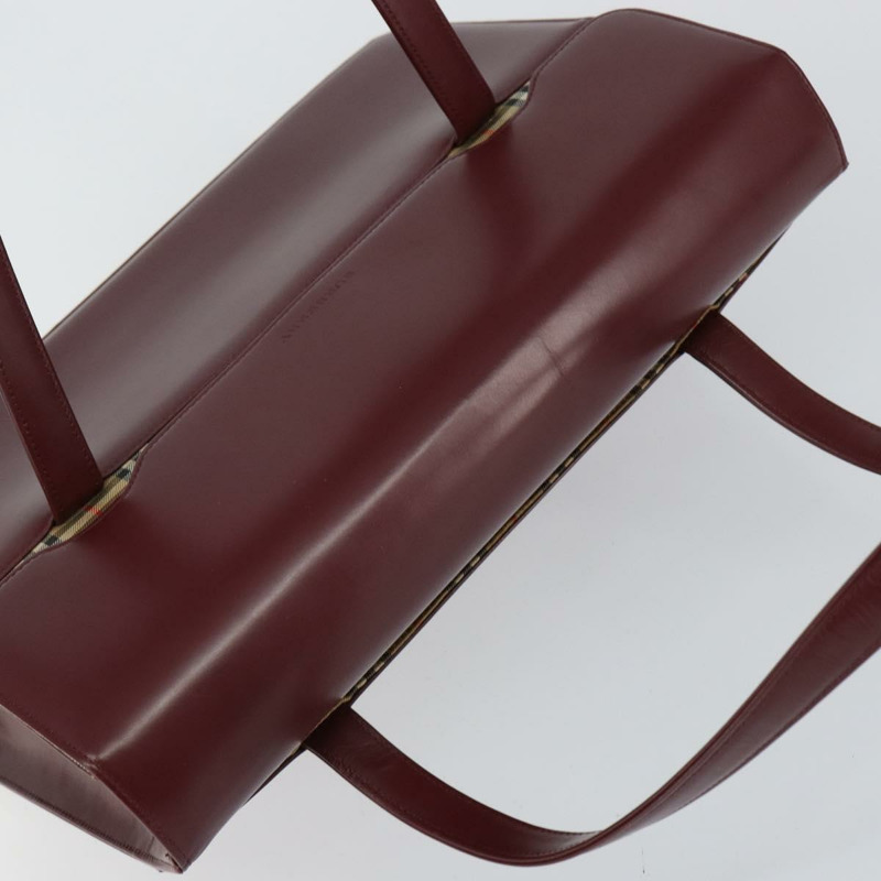 【日本直送】BURBERRY Nova 格紋手提包 帆布皮革 波爾多紅 米色 正品 ki6009-5
