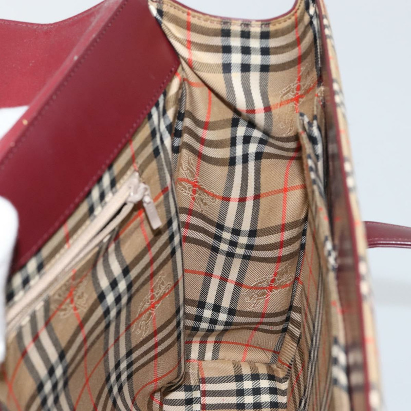【日本直送】BURBERRY Nova 格紋手提包 帆布皮革 波爾多紅 米色 正品 ki6009-16