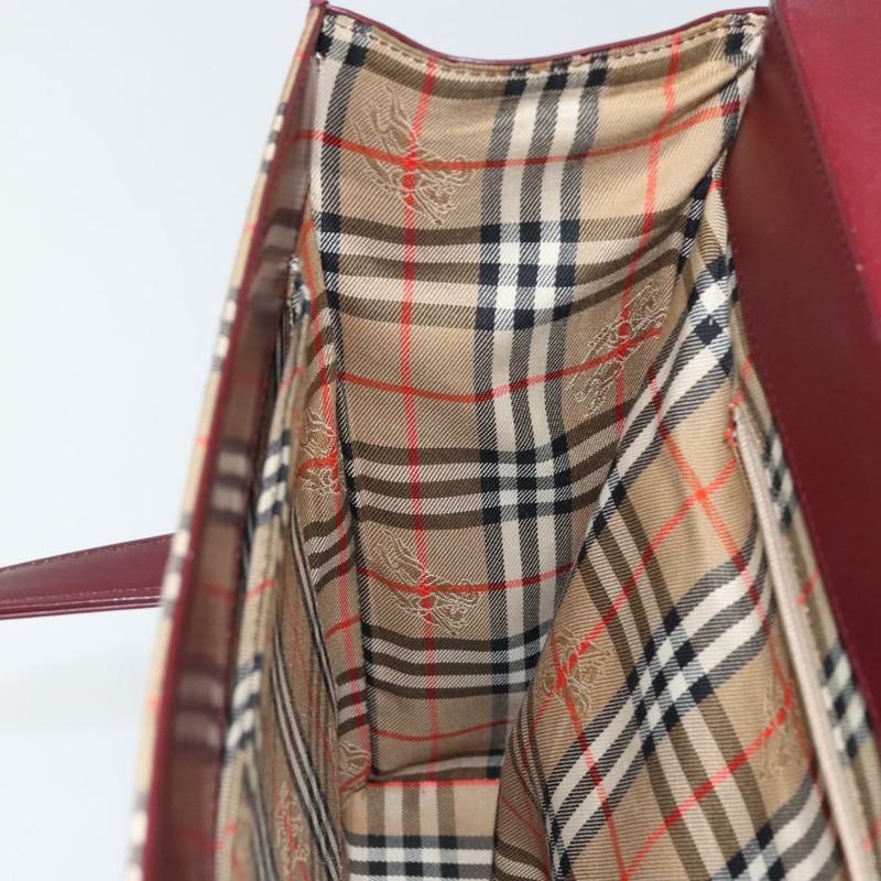 【日本直送】BURBERRY Nova 格紋手提包 帆布皮革 波爾多紅 米色 正品 ki6009-17