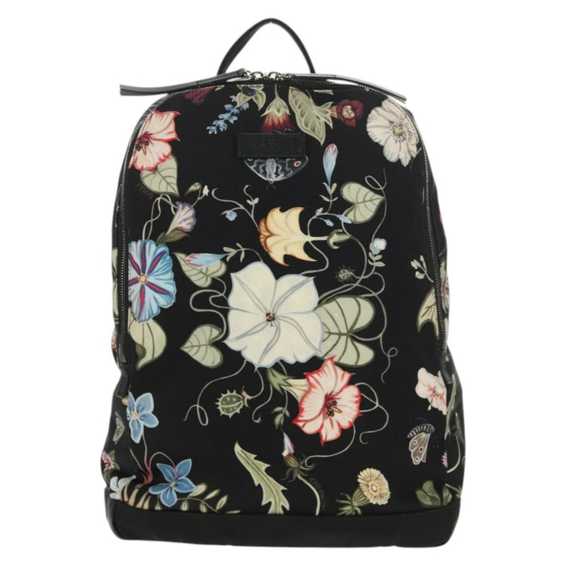 【日本直送】GUCCI 花卉圖案帆布雙肩包 黑色 銀色 353476 正品 bs29799-12