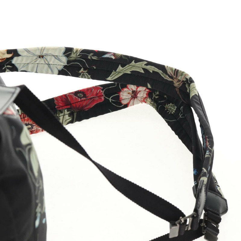 【日本直送】GUCCI 花卉圖案帆布雙肩包 黑色 銀色 353476 正品 bs29799-14