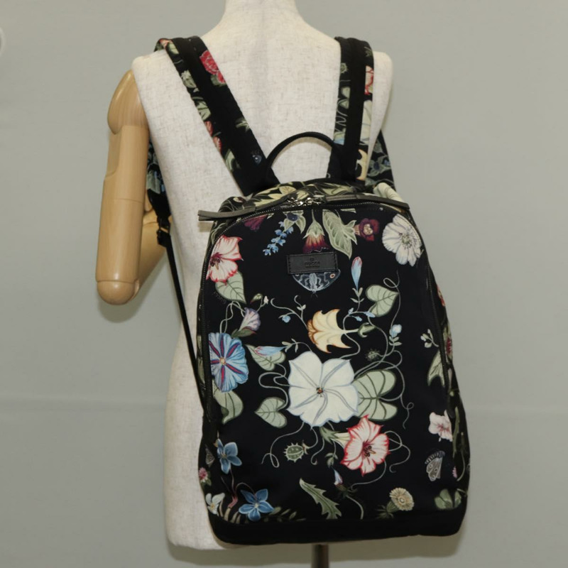 【日本直送】GUCCI 花卉圖案帆布雙肩包 黑色 銀色 353476 正品 bs29799-27