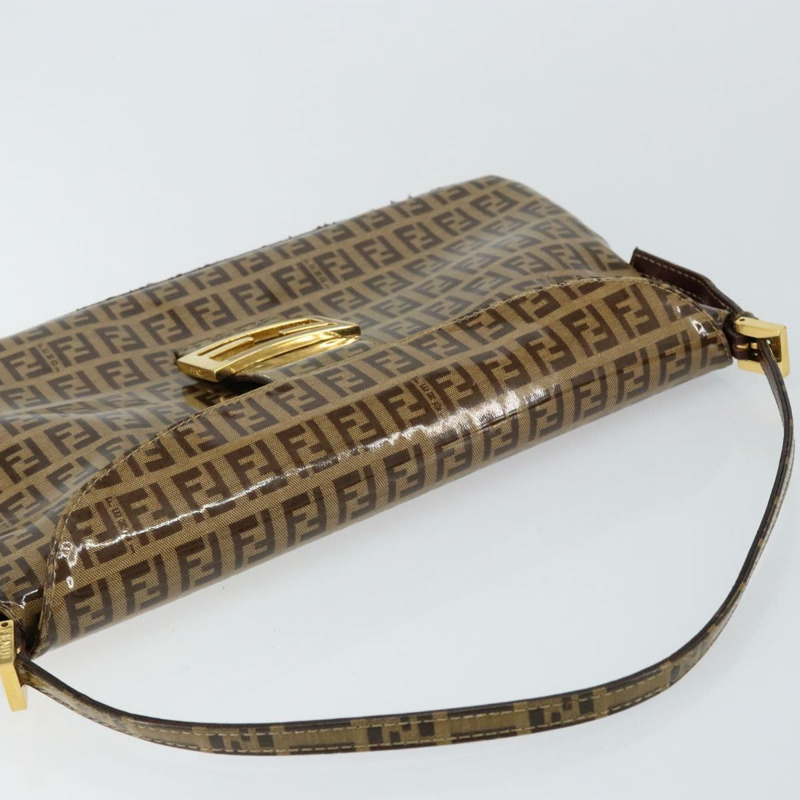 【日本直送】FENDI Zucchino帆布Mamma Baguette單肩包琺瑯米色金色正品 146481-5