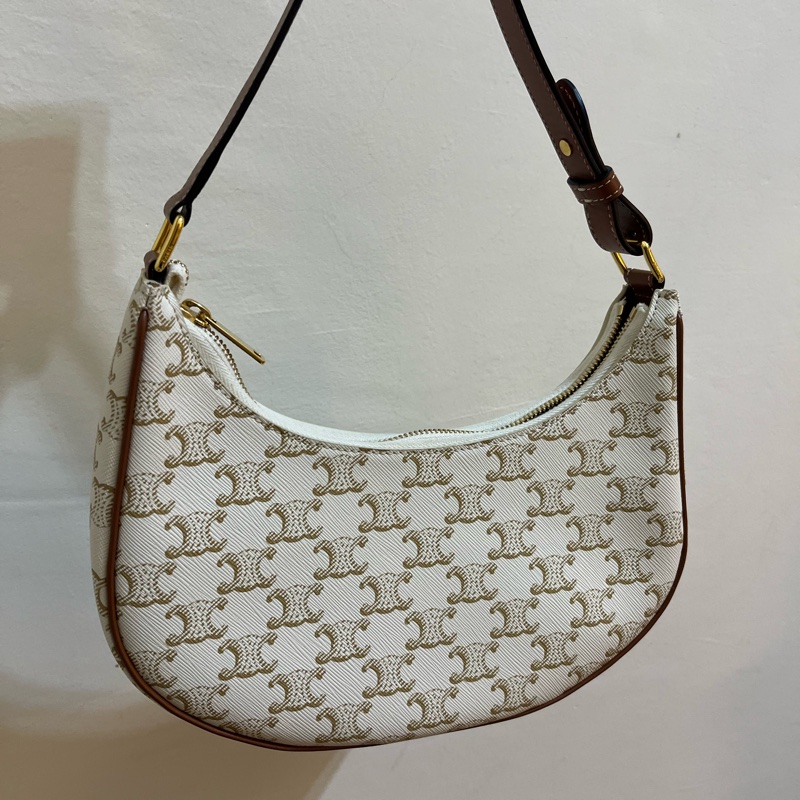 Celine AVA triomphe 帆布小牛皮肩背包（白色）-0