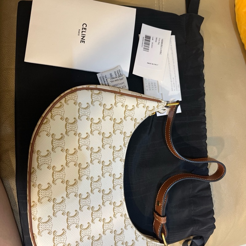 Celine AVA triomphe 帆布小牛皮肩背包（白色）-1